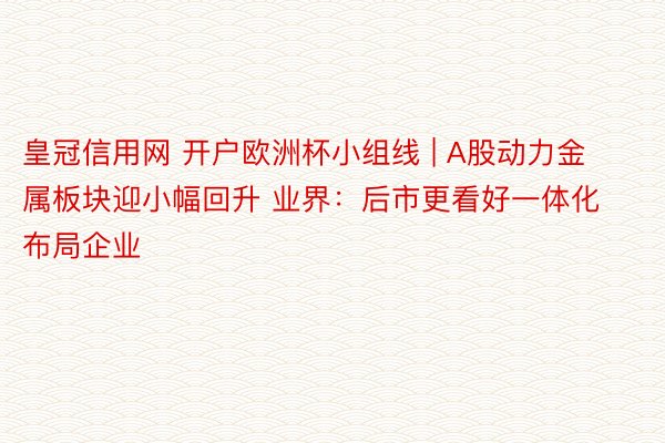 皇冠信用网 开户欧洲杯小组线 | A股动力金属板块迎小幅回升 业界：后市更看好一体化布局企业