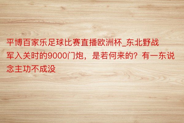 平博百家乐足球比赛直播欧洲杯_东北野战军入关时的9000门炮，是若何来的？有一东说念主功不成没