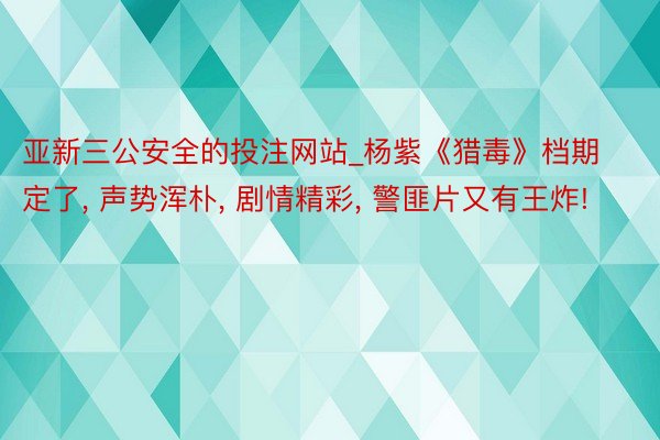 亚新三公安全的投注网站_杨紫《猎毒》档期定了, 声势浑朴, 剧情精彩, 警匪片又有王炸!