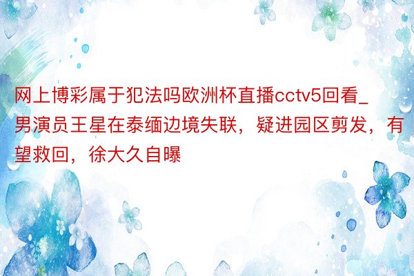 网上博彩属于犯法吗欧洲杯直播cctv5回看_男演员王星在泰缅边境失联，疑进园区剪发，有望救回，徐大久自曝